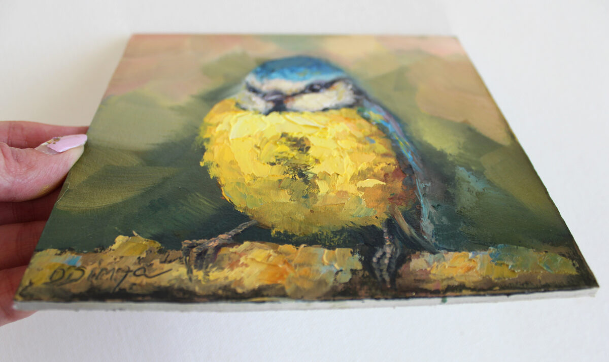 Blue Tits Miniature Original Oil Painting Artwork Painting with
