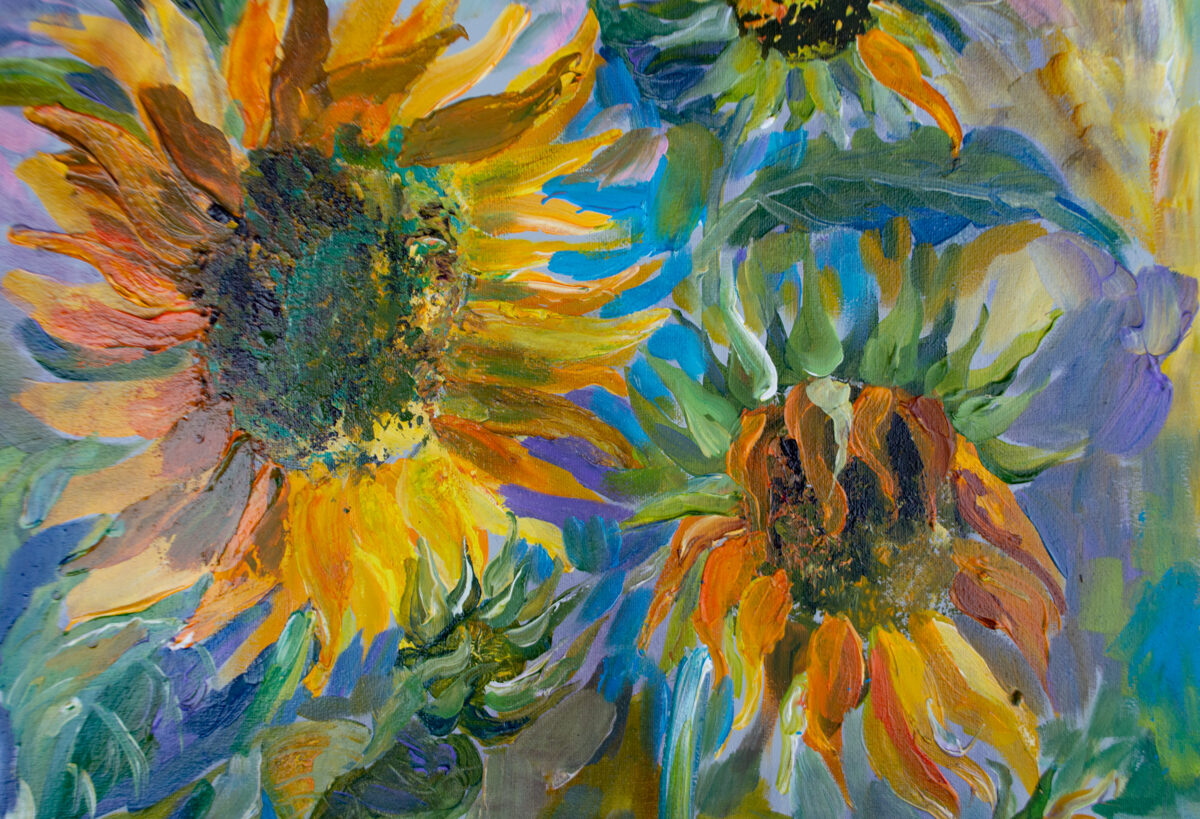 Sunflowers, Oil Painting On Canvas, Size: 70 X 50 Cm, Ships In A Box 