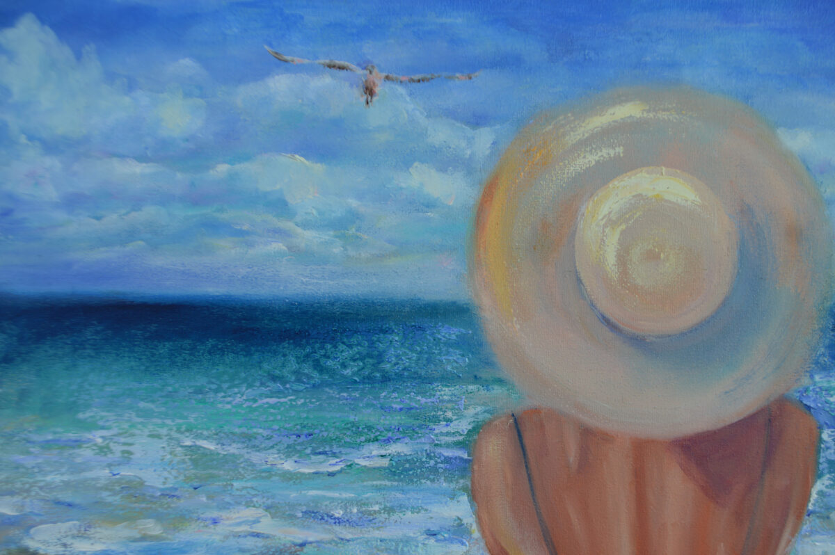 A Girl on a Beach, An Original Oil in full color on top 16x20x1 canvas