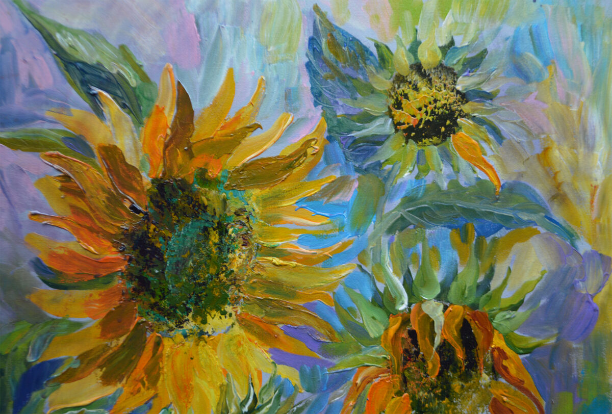 Sunflowers, Oil Painting on Canvas, Size: 70 X 50 cm, ships in a box ...