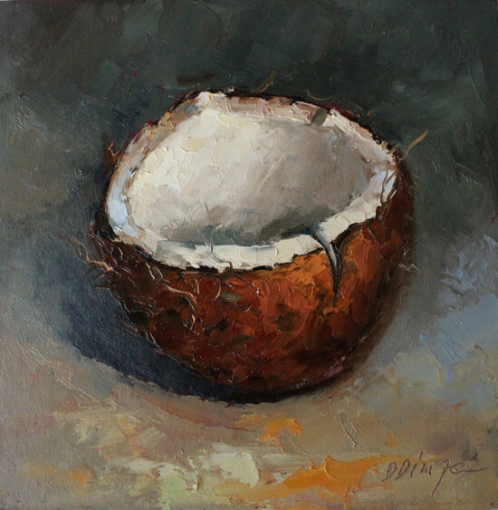 Coconut oil original painting on cardboard Texture Art by Daiga Dimza vegetable garden Wall art gift for her Miniature artwork