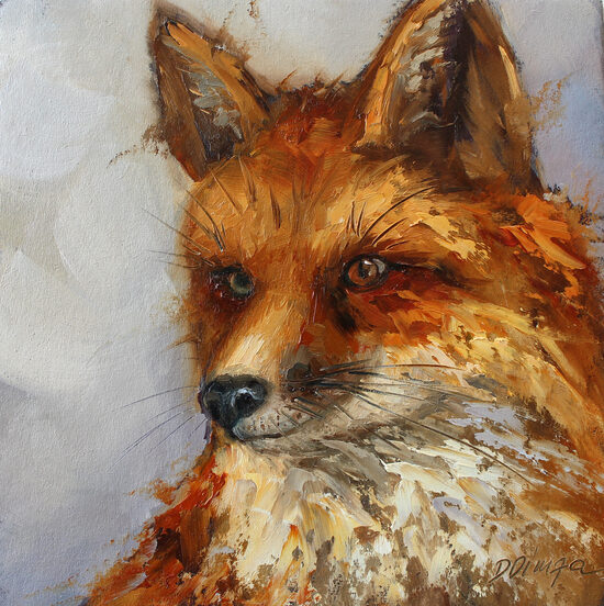 Fox oil original painting on cardboard Texture Art by Daiga Dimza Wall art fine gift for her Miniature artwork