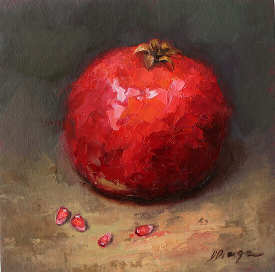 Pomegranate slice oil original painting on cardboard Texture Art by Daiga Dimza vegetable garden Wall art gift for her Miniature artwork