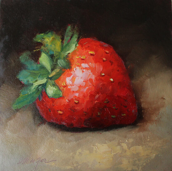 Strawberry oil original painting on cardboard Texture Art by Daiga Dimza vegetable garden Wall art gift for her Miniature artwork