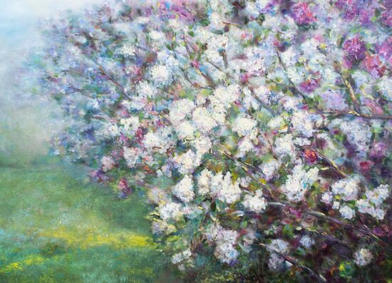Lilacs Bush in Garden, Oil Painting on Canvas, 100 X 70cm