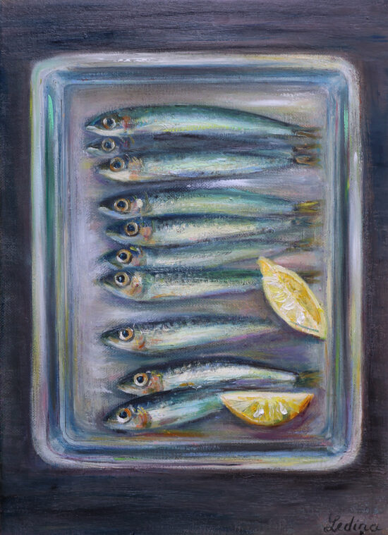 Sardines and Lemon, Oil Painting on Canvas, 40 x 30