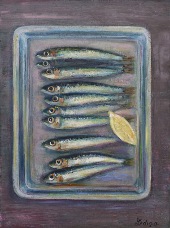Sardines and Lemon, Oil Painting on Canvas, 40 x 30