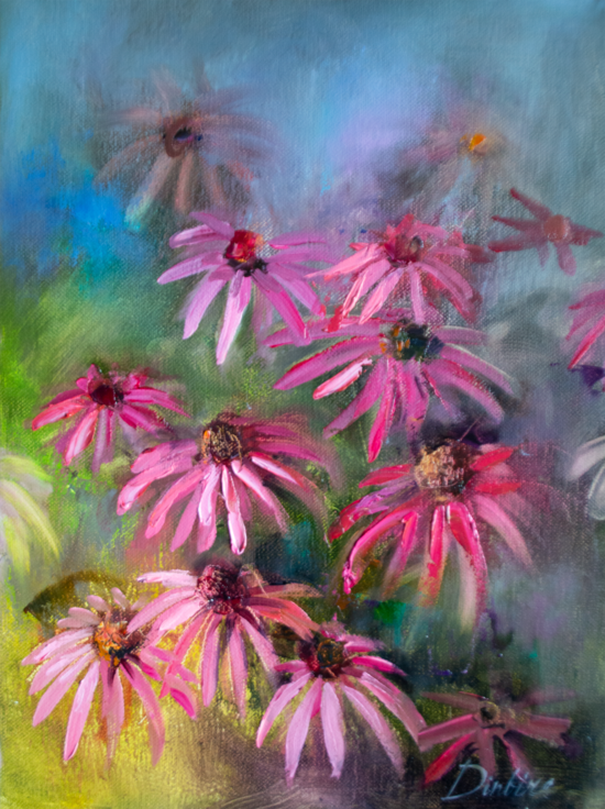 (SOLD) Echinacea Flowers, Oil Painting on Canvas, 40 x 30 cm