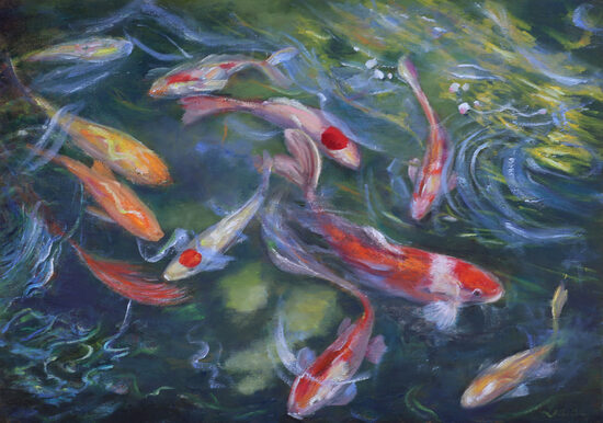 Krāsainas Zivis, Eļļas Glezna uz Audekla, 50 x 70 cm