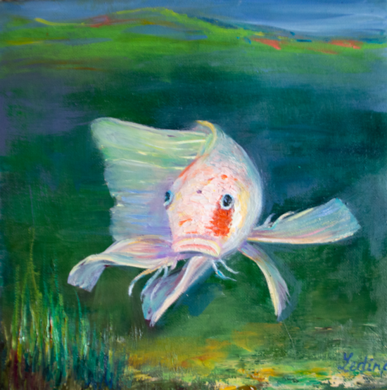 Koi Fishe, Oil Painting on Canvas, 30 x 30 cm