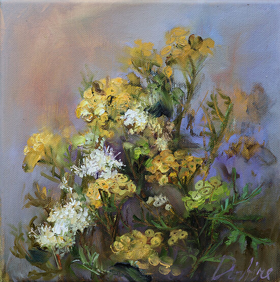 Dzeltenas Puķes, Eļļas Glezna uz Audekla, 25 x 25 cm