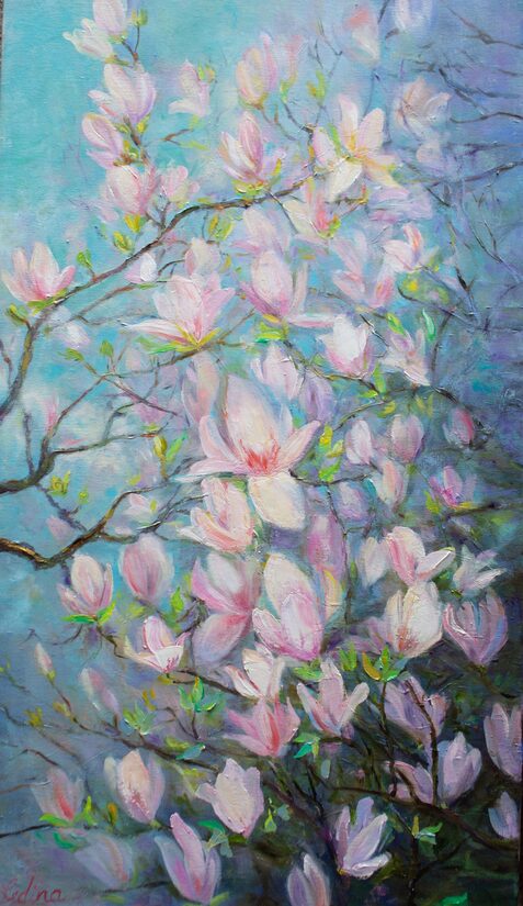 Magnolijas Koks, Eļļas Glezna uz Audekla, 70 x 40 cm