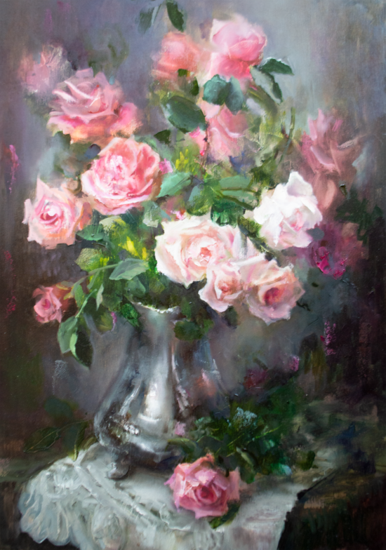 Pink Roses, Oil Painting on Canvas, 70 x 50 cm