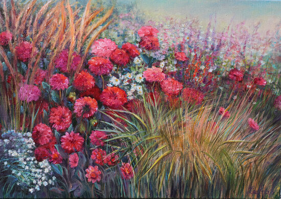 Bright Red Flowers, Oil Painting on Canvas, 50 x 70 cm