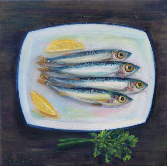 Sardines, Oil Painting on Canvas, 30 x 30 cm