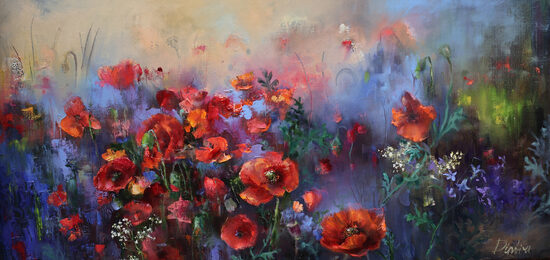 Poppy Flowers ,Oil Painting on Canvas, 100 x 50 cm