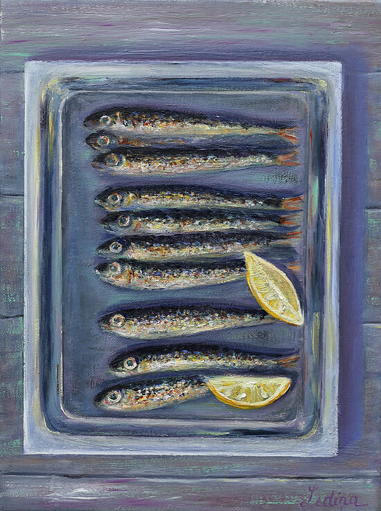 Sardines and Lemon, Oil Painting on Canvas, 40 x 30
