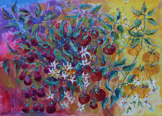 Tomātu Augs, Akrila Glezna uz Audekla, 50 x 70 cm