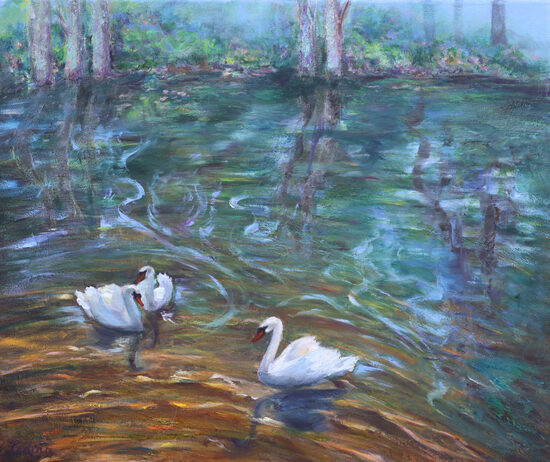 Gulbji Ezerā, Eļļas Glezna uz Audekla, 50 x 60 cm