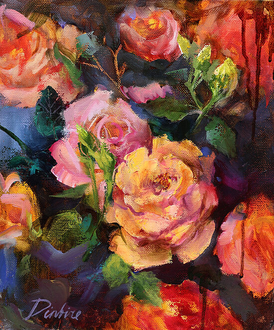 Krāsainas Rozes, Eļļas Glezna uz Audekla, 30 x 25 cm
