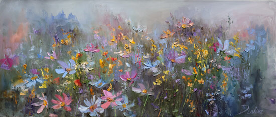 Wild Flowers, Oil Painting on Canvas, 30 x 70 cm