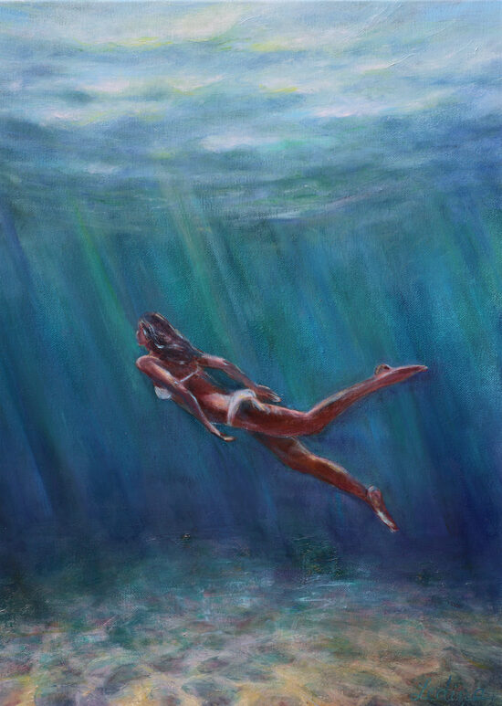 Swimmer Underwater, Oil Painting on Canvas, 60 x 50 cm