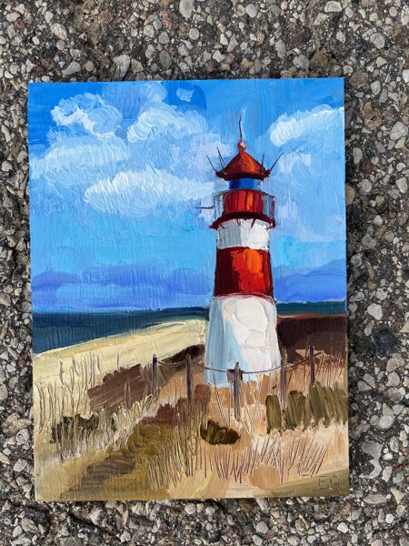 Lighthouse, Small Oil Painting on Cardboard Canvas