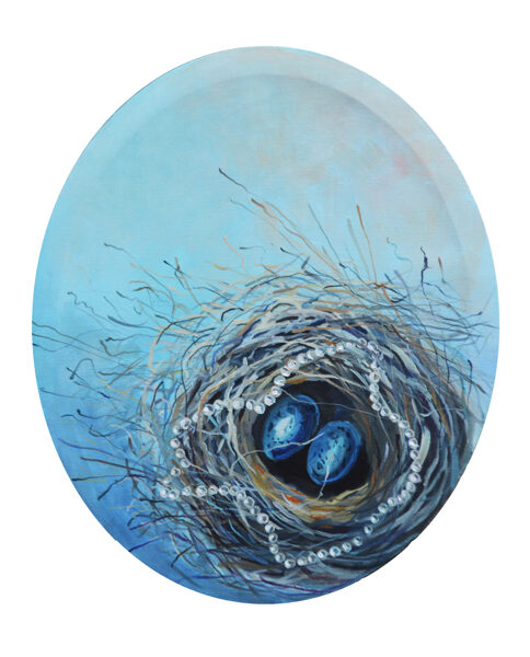 (SOLD) Blue Eggs, Oil Painting on Canvas, Size: 60 X 50 cm, ships in a box