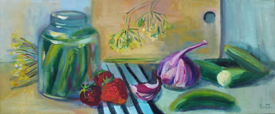 (SOLD)Spicy, Sour and Sweet, Oil Painting on Canvas, Size: 25 X 60 cm, ships in a box