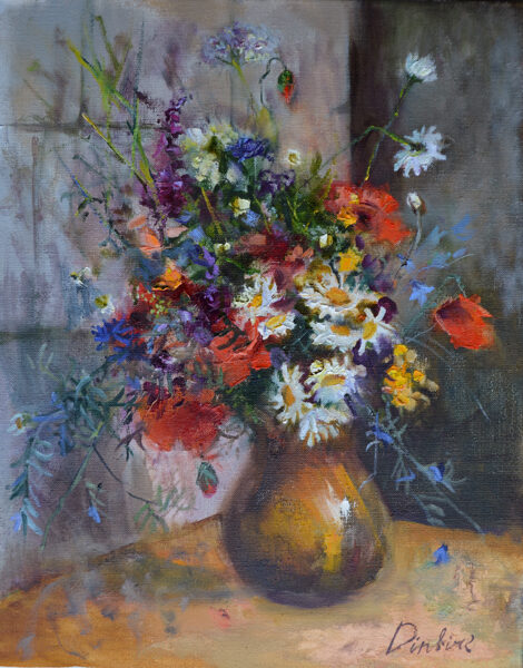 (SOLD) Wild Flowers in Vase, Oil Painting on Canvas, 50 x 40 cm