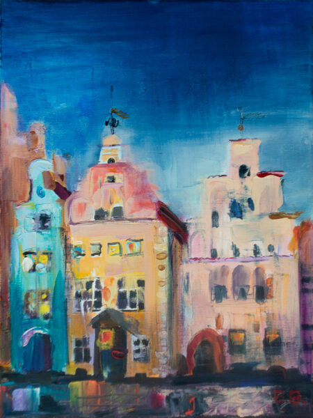 City Street, Oil Painting on Canvas, Size: 40 X 30 cm, ships in a box