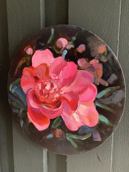 (SOLD)Pink Peony Flower, Oil Painting on Canvas, 40 x 40 cm