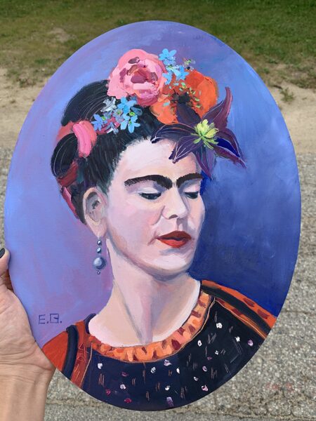 (SOLD) Frida Kahlo, Small Oil Painting on Canvas, 40 x 30 cm