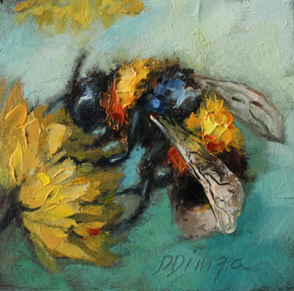 (SOLD) Bumblebee, Oil Painting, 7.5 x 7.5 cm
