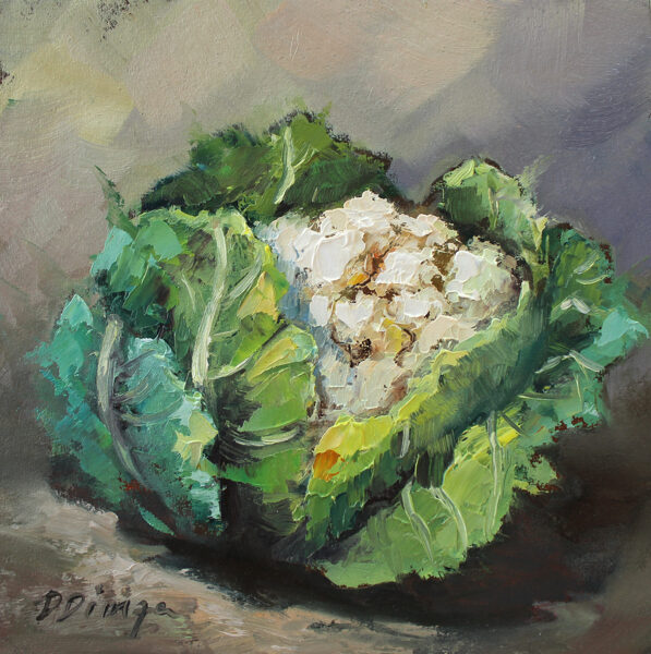 (SOLD) Cauliflower, Oil Painting on Canvas, 15 x 15 cm