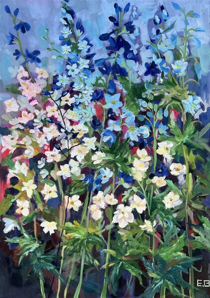 Delphiniums, Oil Painting on Canvas, 70 x 50 cm