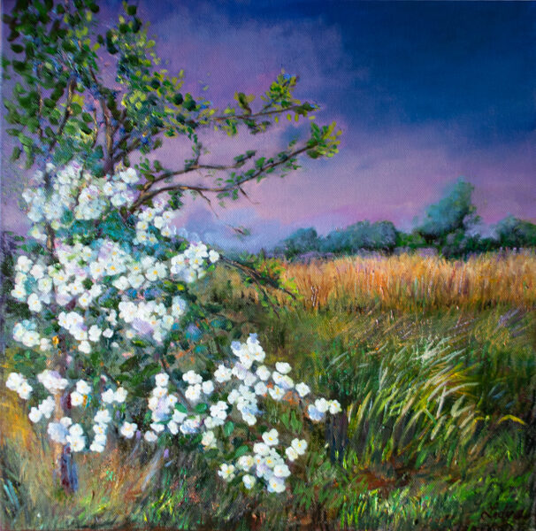 (SOLD) White Flowers, Oil Painting on Canvas, Size: 60 X 60 cm, ships in a box