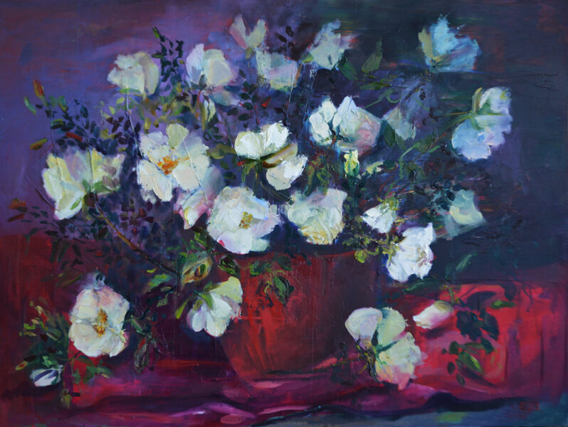 White Flowers, Oil Painting on Canvas, Size: 60 X 80 cm, ships in a box