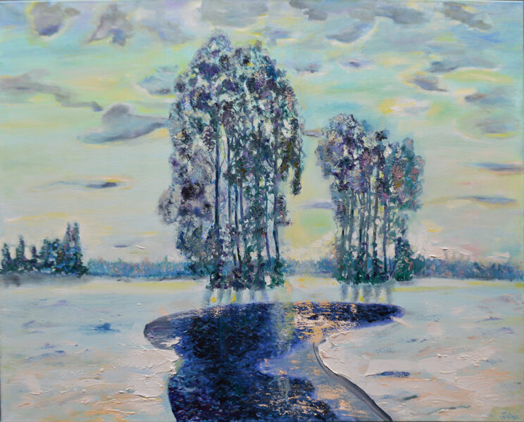 Winter Trees, Oil Painting on Canvas, Size: 80 X 100 cm, ships in a box