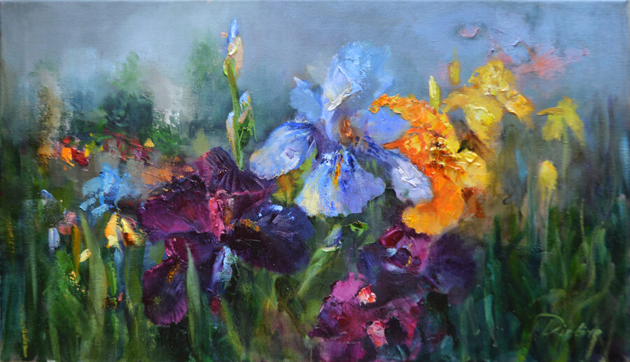 (SOLD) Flowers, Oil Painting on Canvas, Size: 40 X 70 cm, ships in a box