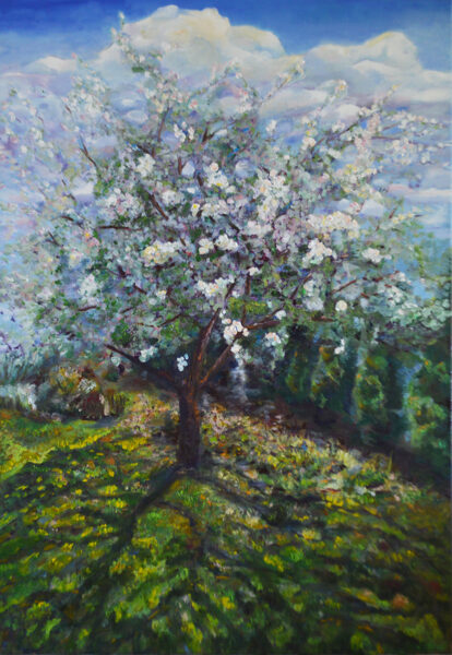 (SOLD) Blooming Apple Tree, Oil Painting, 100 x 70 cm