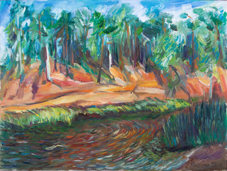 Abstract River, Oil Painting on Canvas, Size: 60 X 80 cm, ships in a box