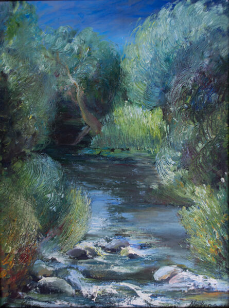 River, Oil Painting on Canvas, Size: 50 X 80 cm, ships in a box