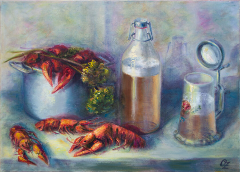 Crawfish, Oil Painting on Canvas, Size: 50 X 70 cm, ships in a box