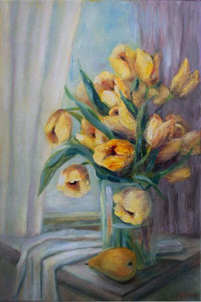 Yellow Tulips, Oil Painting on Canvas, Size: 60 X 40 cm, ships in a box