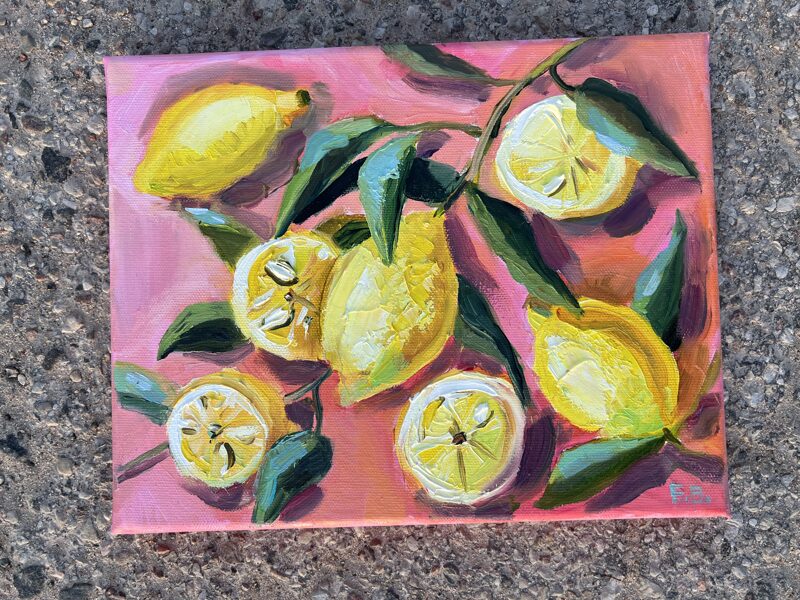 Lemons on pink background