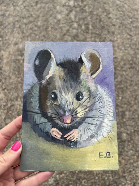 (SOLD) Mouse Baby, Small Oil Painting on Canvas Board, 13 x 18 cm