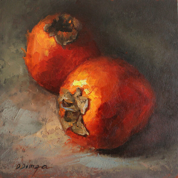 (SOLD) Hurma original oil painting on cardboard Handmade Art by Daiga Dimza fruit garden Wall art fine gift for her Miniature artwork