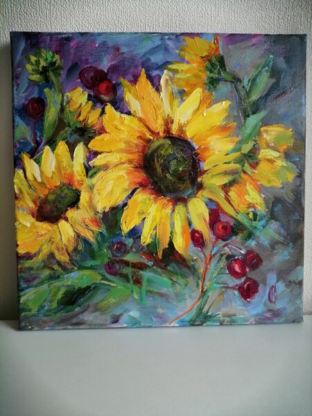 Sunflowers, Oil Painting on Canvas, 30 x 30cm