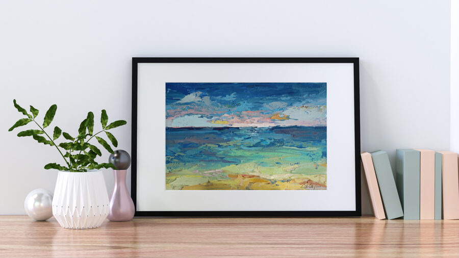 (SOLD) Beach and Sea, Oil Painting on Canvas, Size: 20 X 30 cm, ships in a box